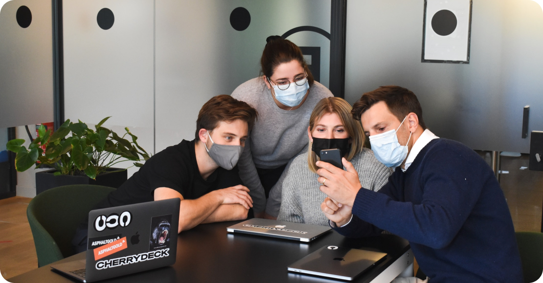Office people with masks