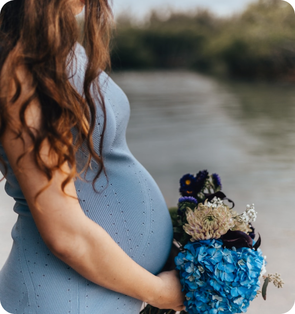 Pregnant woman with blue dress