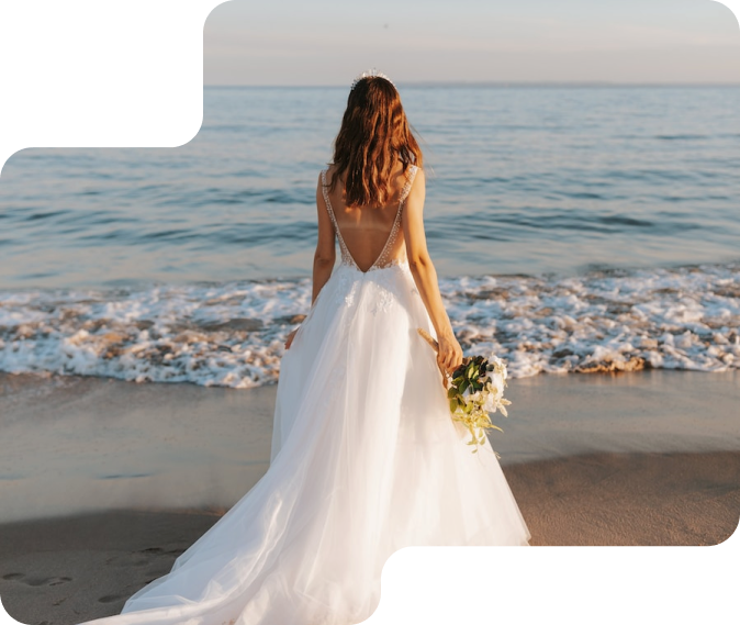 A lady wedding dress by the sea